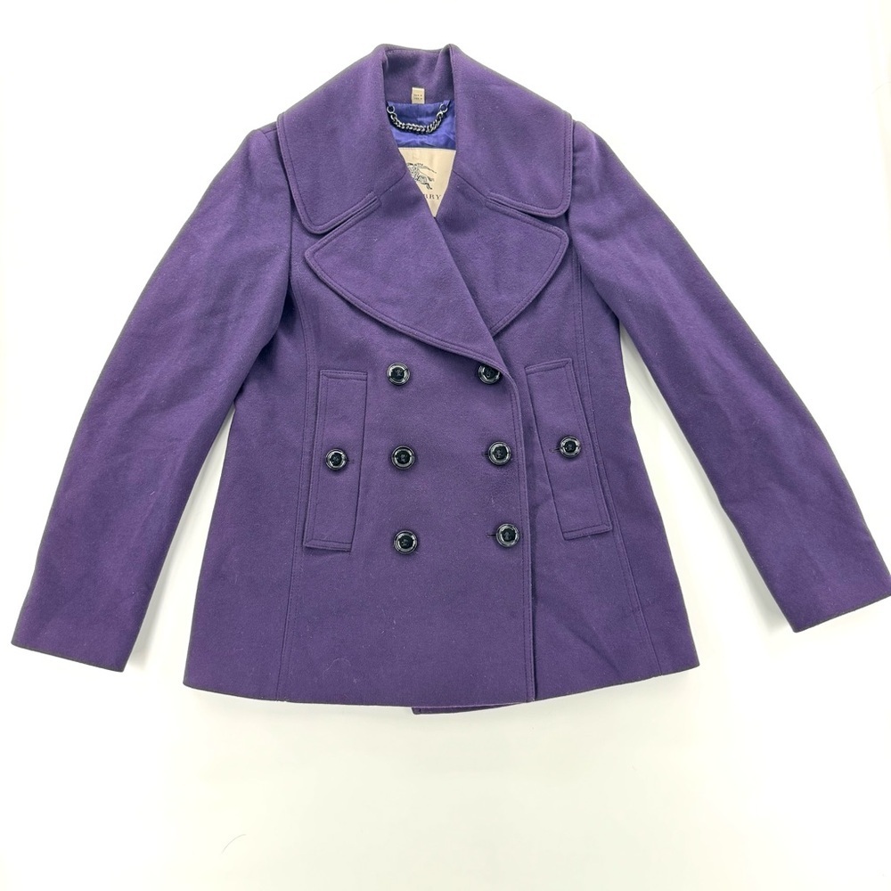 Burberry eggplant Wool cashmere Blend Double-Breasted Peacoat sz4